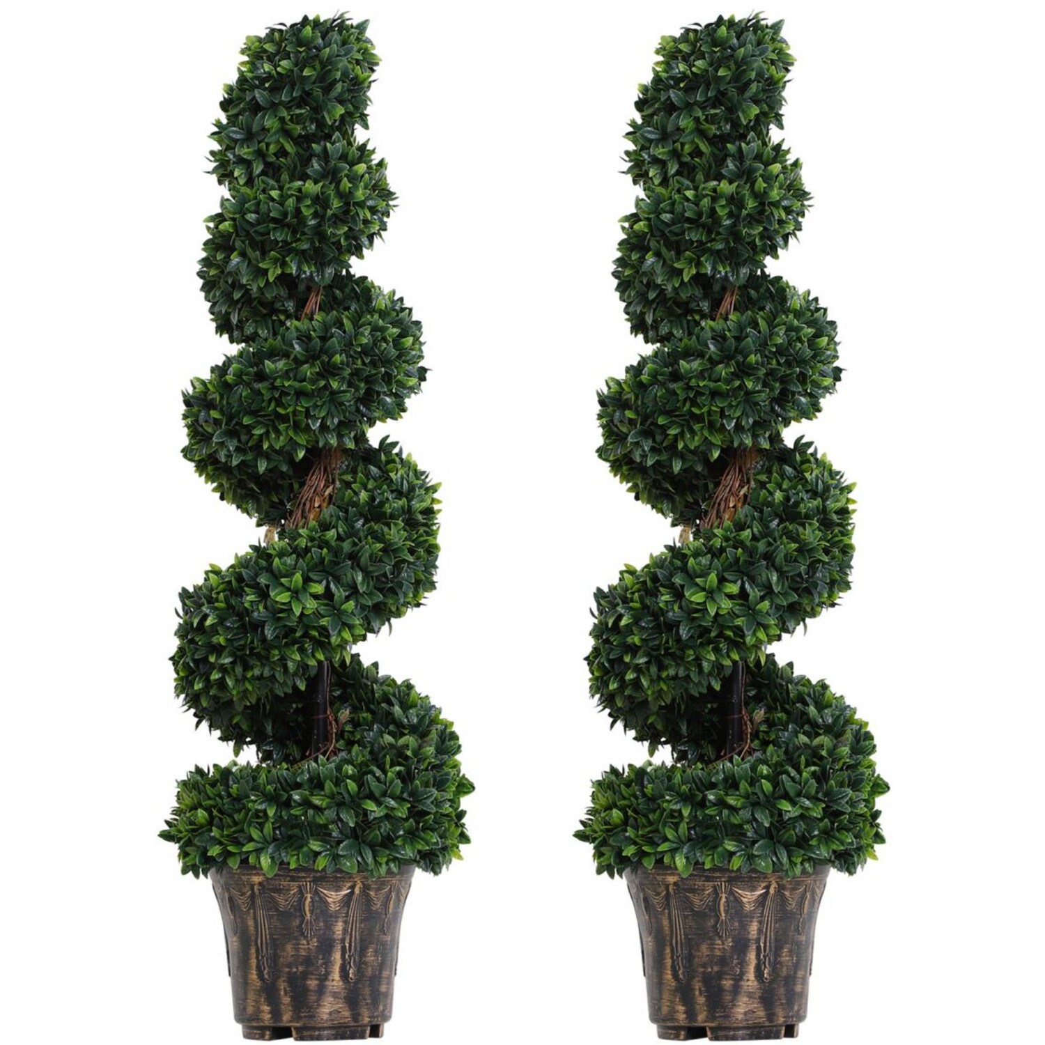 Artificial Boxwood Spiral Topiary Tree Set Indoor Decor - Green