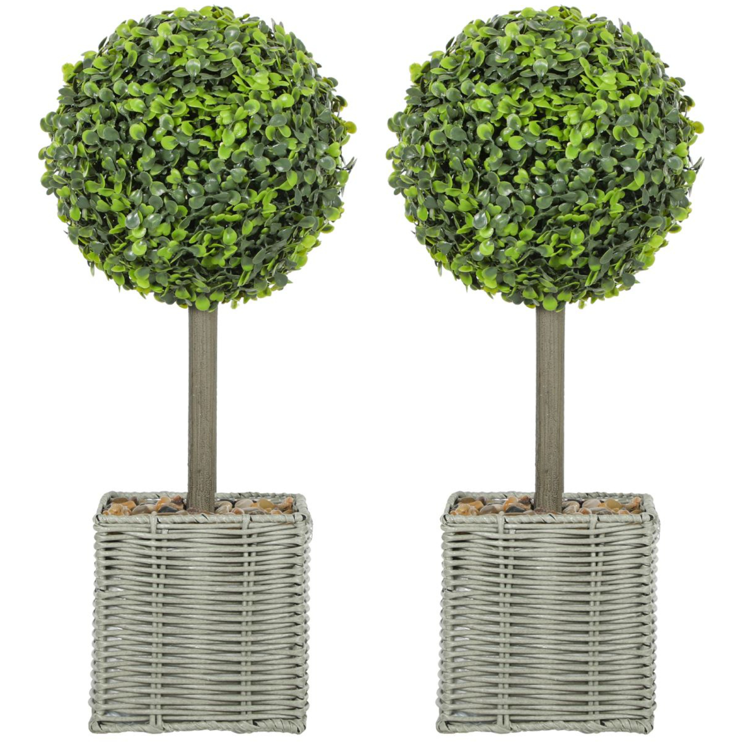 Set Of 2 Artificial Boxwood Topiary Plants 50cm - Green