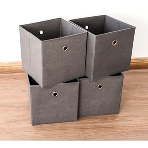 Grey / Canvas Home Source Pack of 4 Cube Canvas Fabric Storage Insert Boxes shot 17033604