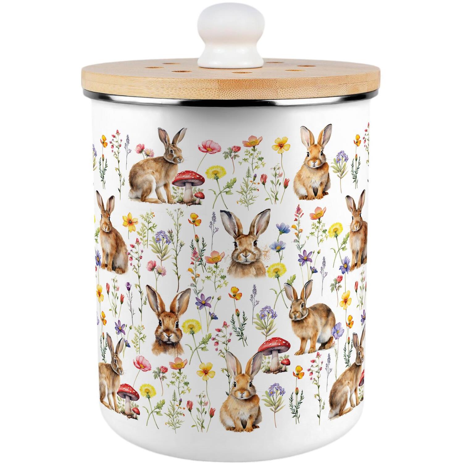 Wild Meadow Rabbits Compost Caddy - Enamel 2L Kitchen Food Bin Gift - Image 3