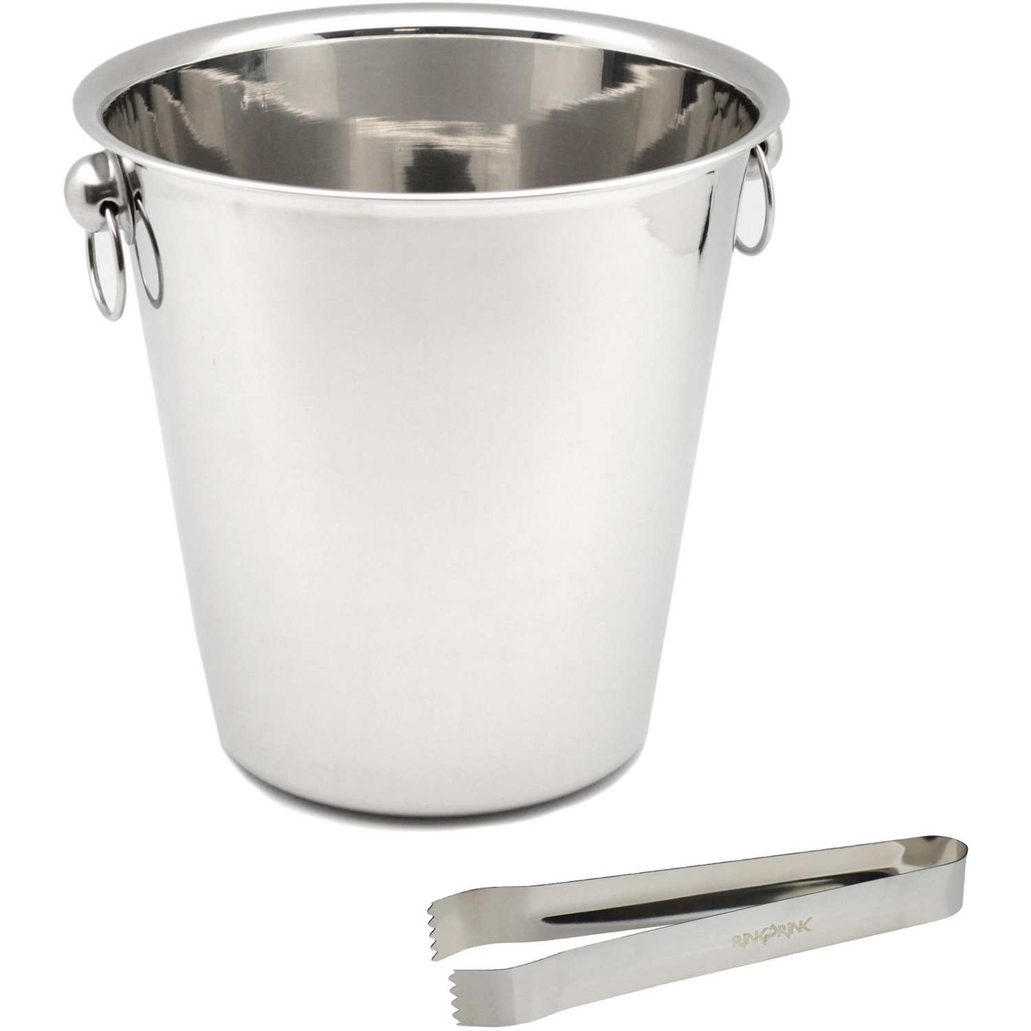 Rink Drink Stainless Steel Ice Bucket & Tongs Set - 4 Litre - Silver - Silver