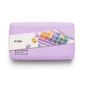 HIMI Twin Cup Gouache Set 36 Paint Colours, Purple Case, Smooth, Rich Colours