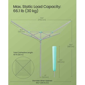 Rotary Washing Line with Cover and Peg Clips, Silver