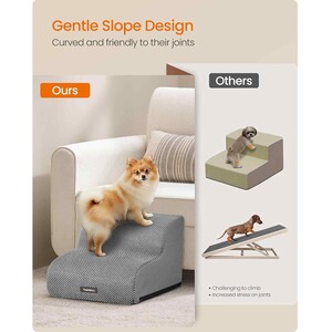 Two Step Waffle Corduroy Dog Stairs, Waterproof Pet Steps with Removable Washable Cover, Dove Grey