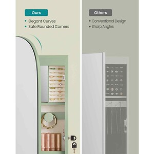 Lockable LED Mirror Jewellery Cabinet - Wall or Door Mount, Laurel Green
