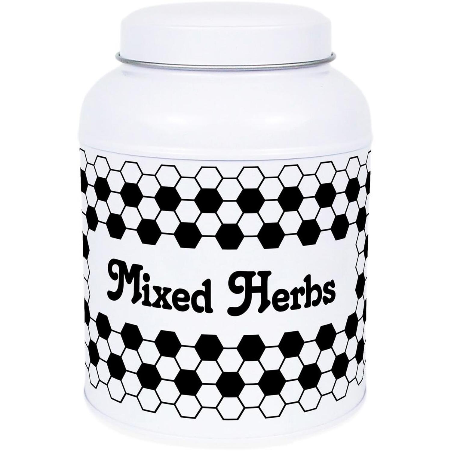 Hexagon Tiles Mixed Herbs Canister - Small Domed Lid Kitchen Storage Tin Gift - Image 2