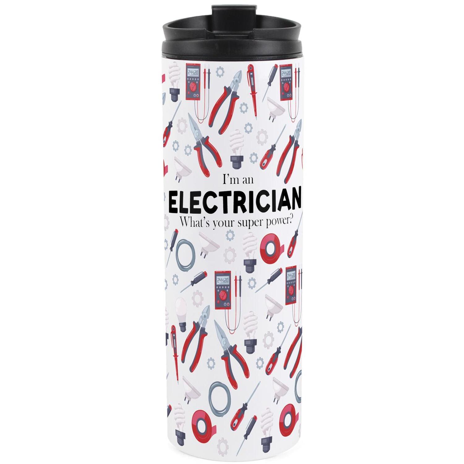 Purely Home Novelty Electrician Travel Flask - Reusable Stainless Steel Tumbler Gift - Multicoloured - Image 1