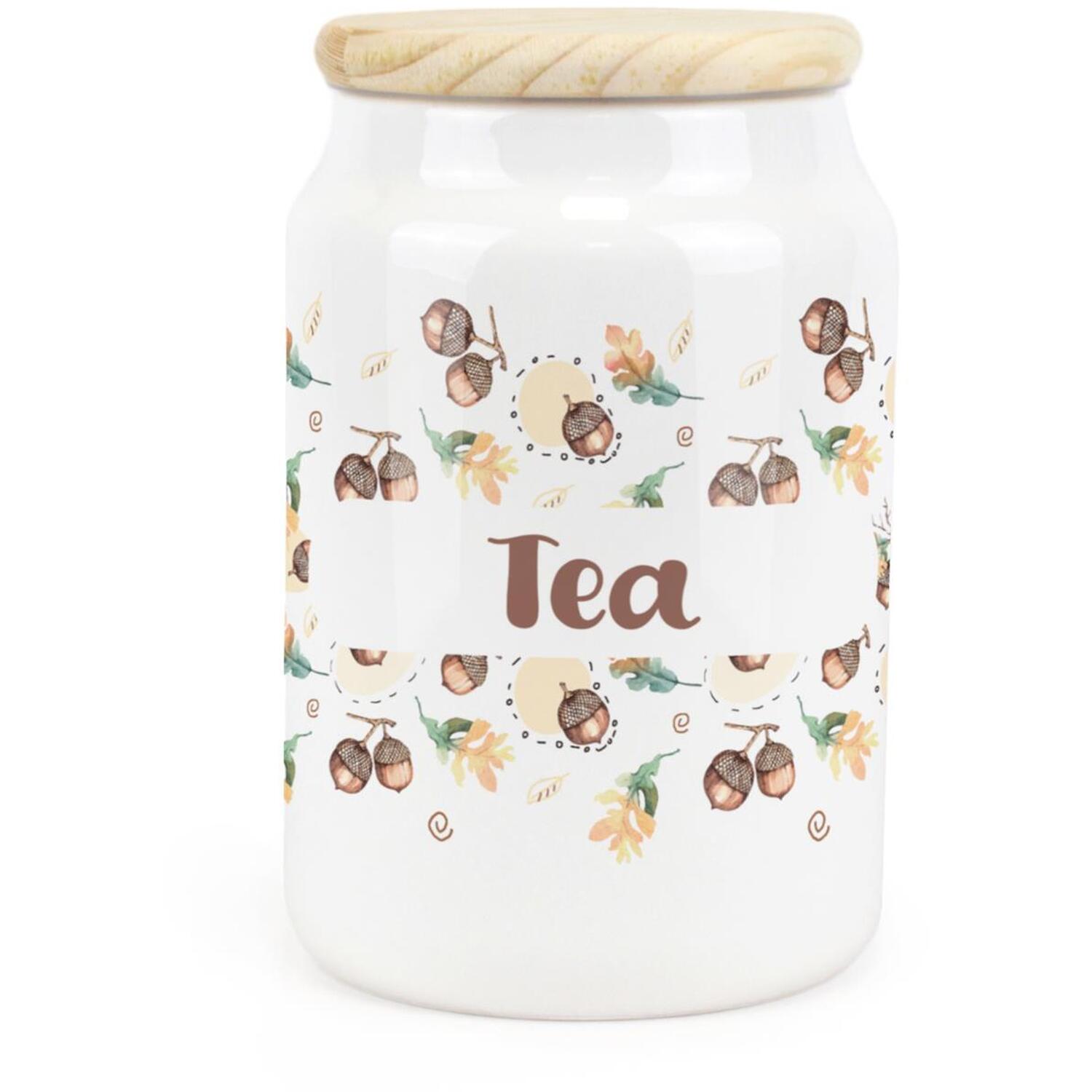 B&Q - Acorns & Oak Leaves Ceramic Tea Storage CanisterFoliage Artwork Kitchen Storage Container & Wooden Lid 600Ml (14.5Cm X 9.5Cm) - Image 2