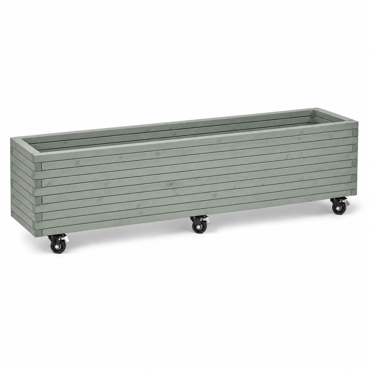 Woven Wood (Sage Green, L180 X W40 X H40) Pine Raised Wooden Trough Planter With Feet And Wheels - Image 2