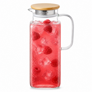 Eden & Willow Square Glass Water Jug with Bamboo Lid and Strainer