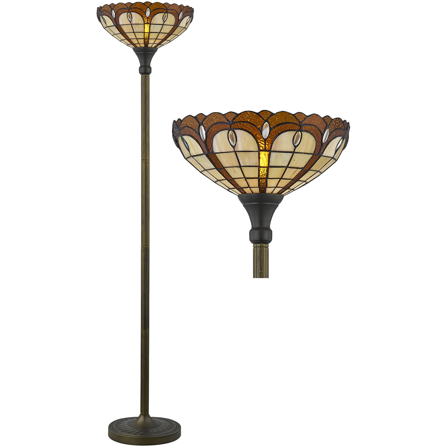First Choice Lighting Winchester Uplighter Floor Lamp - Antique Brass & Multi Coloured