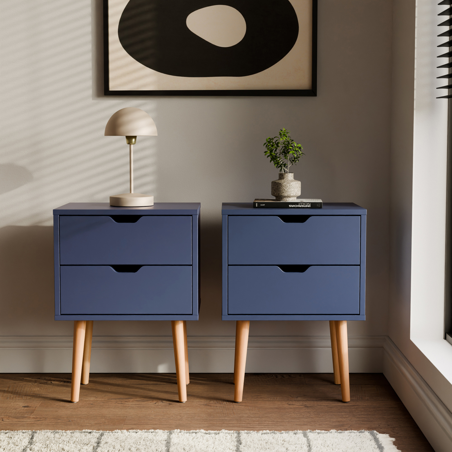 Freemans Blue Nyborg Pair Of 2 Drawer Bedside Tables - Image 6