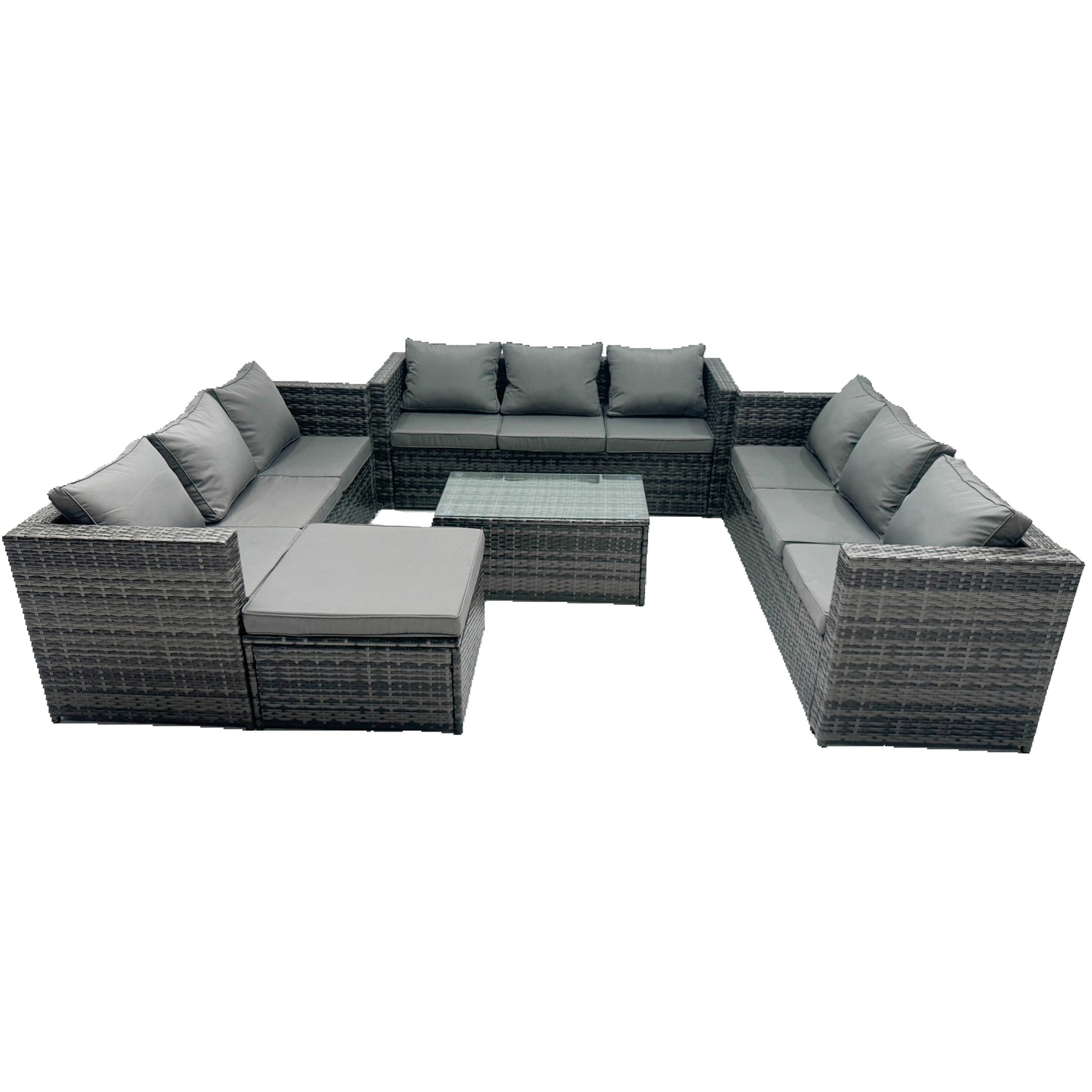 Fimous Outdoor Rattan Garden Furniture Lounge Sofa Set With Oblong Coffee Table With Big Footstool - Image 2