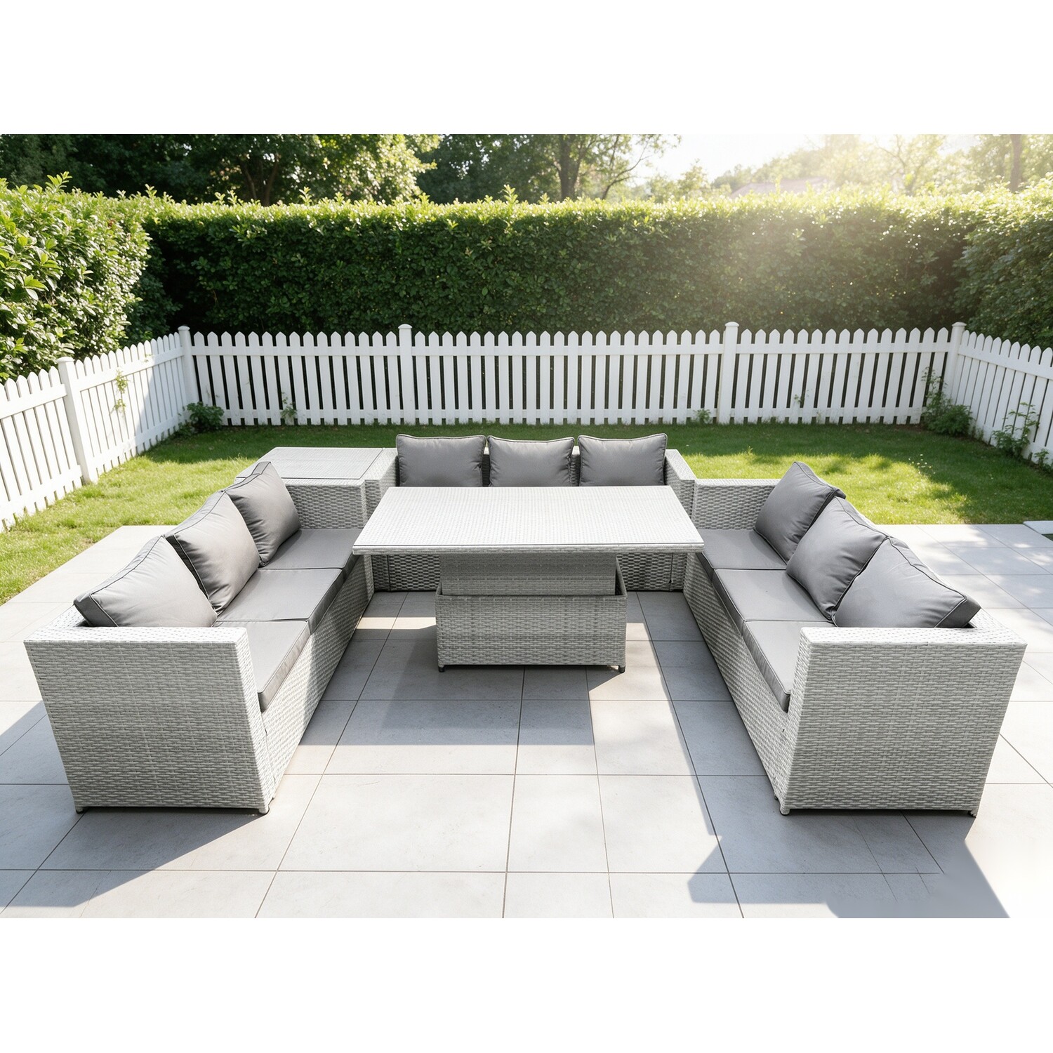 B&Q - Lounge Rattan Garden Furniture Set Adjustable Rising Lifting Table Dining Set With Side Coffee Tea Table - Image 2