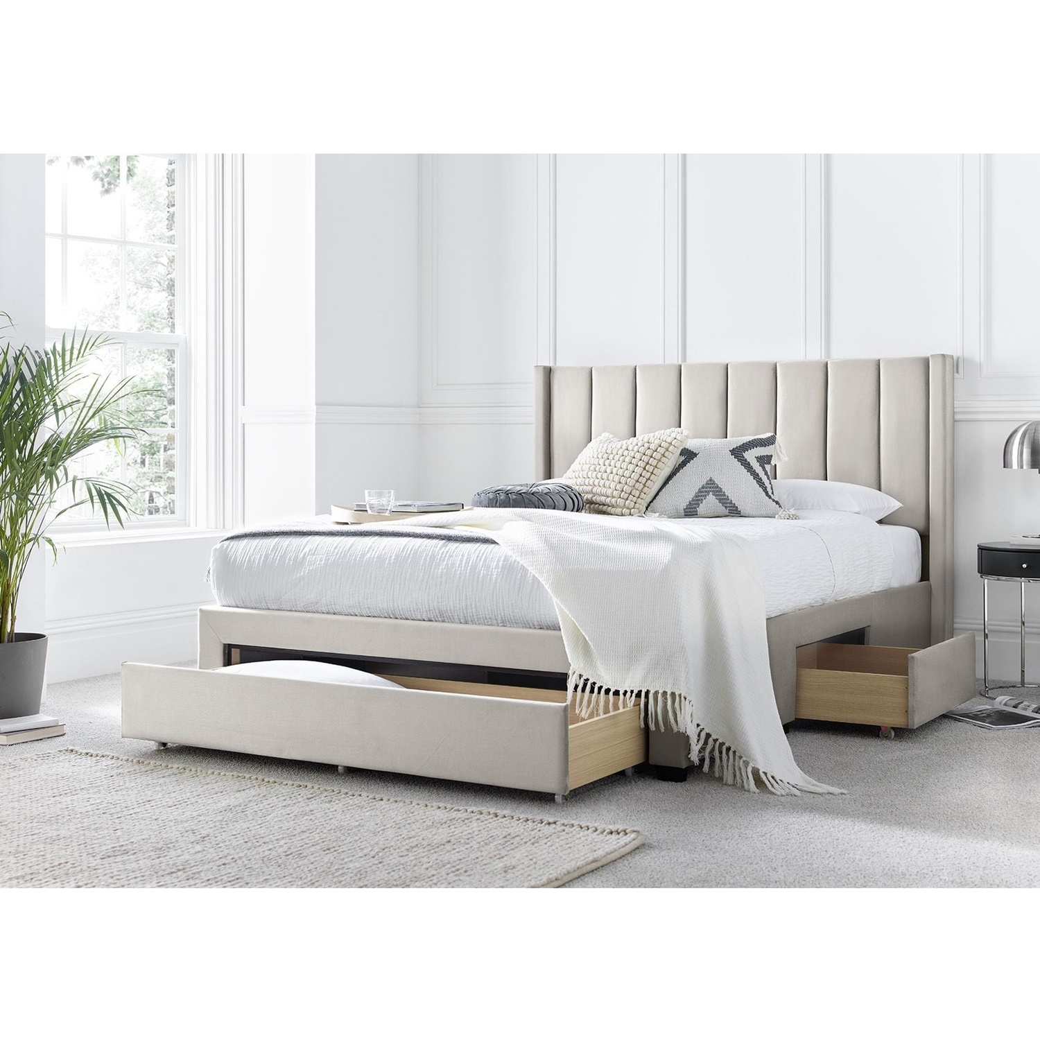 Time4sleep Natural Beige Upholstered Drawer Bed Frame - Double - Light-Brown