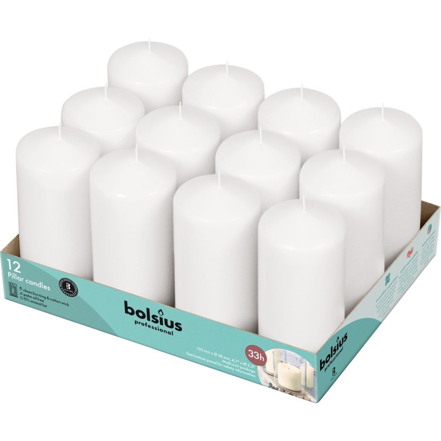 Kdmd Small 12 Bolsius Professional Pillar Candles - White - Image 1