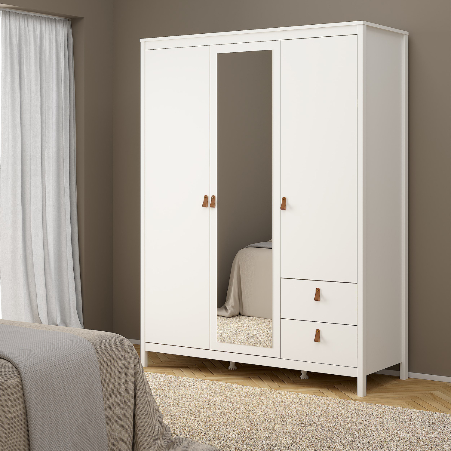 Florence Barcelona 3 Door 2 Drawer Mirrored Wardrobe White - Image 3