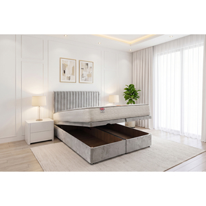 Silver / Double / 193cm Emily End Opening Ottoman & Orthopaedic Mattress + 24