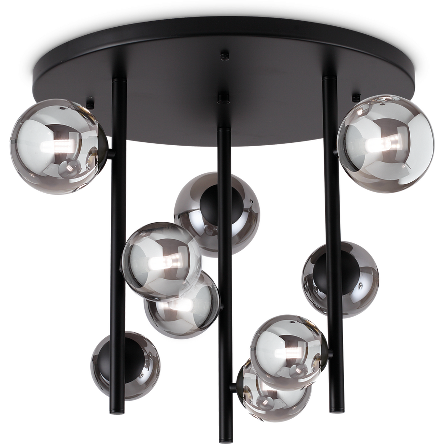 Perlage 9 Light Globe Ceiling Light Black, Amber Glass Shade - Image 2