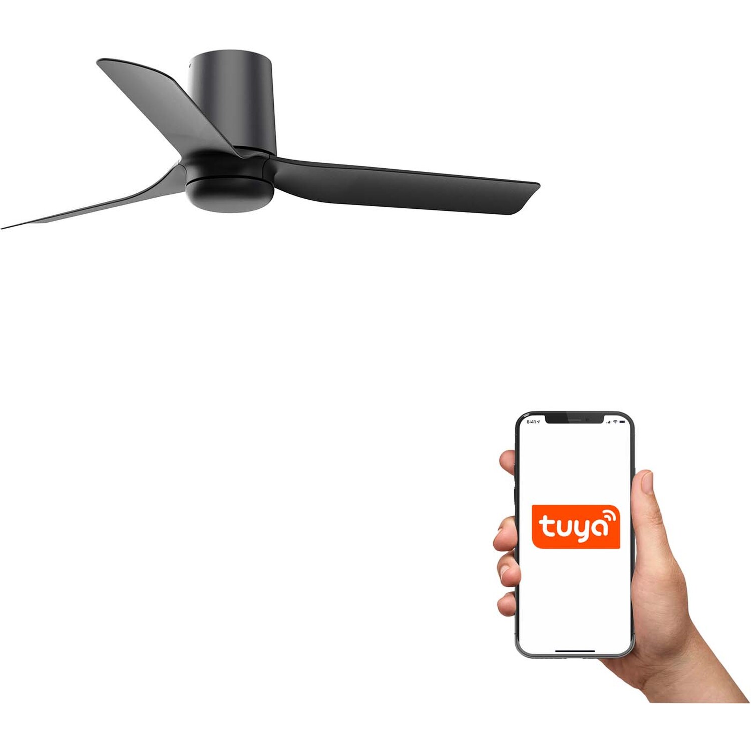 B&Q - Luminosa Mini Punt Tub Small 3 Blade Ceiling Fan Matt BlackWalnut Tuya Smart System - Image 2