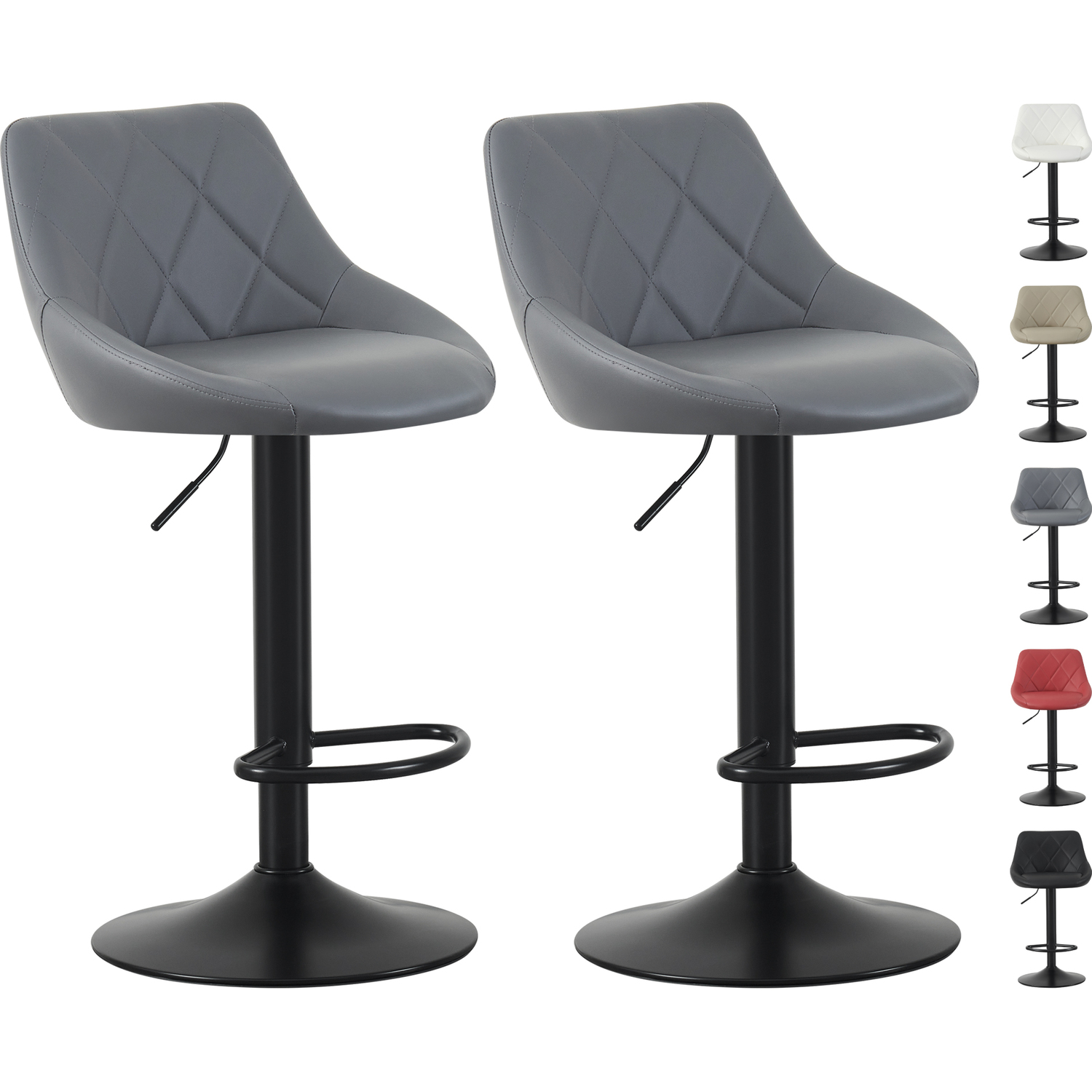 B&Q - Set Of 2 Height Adjustable Kitchen Bar Stool Breakfast Chairs With Footrest GreyStanley - Image 4