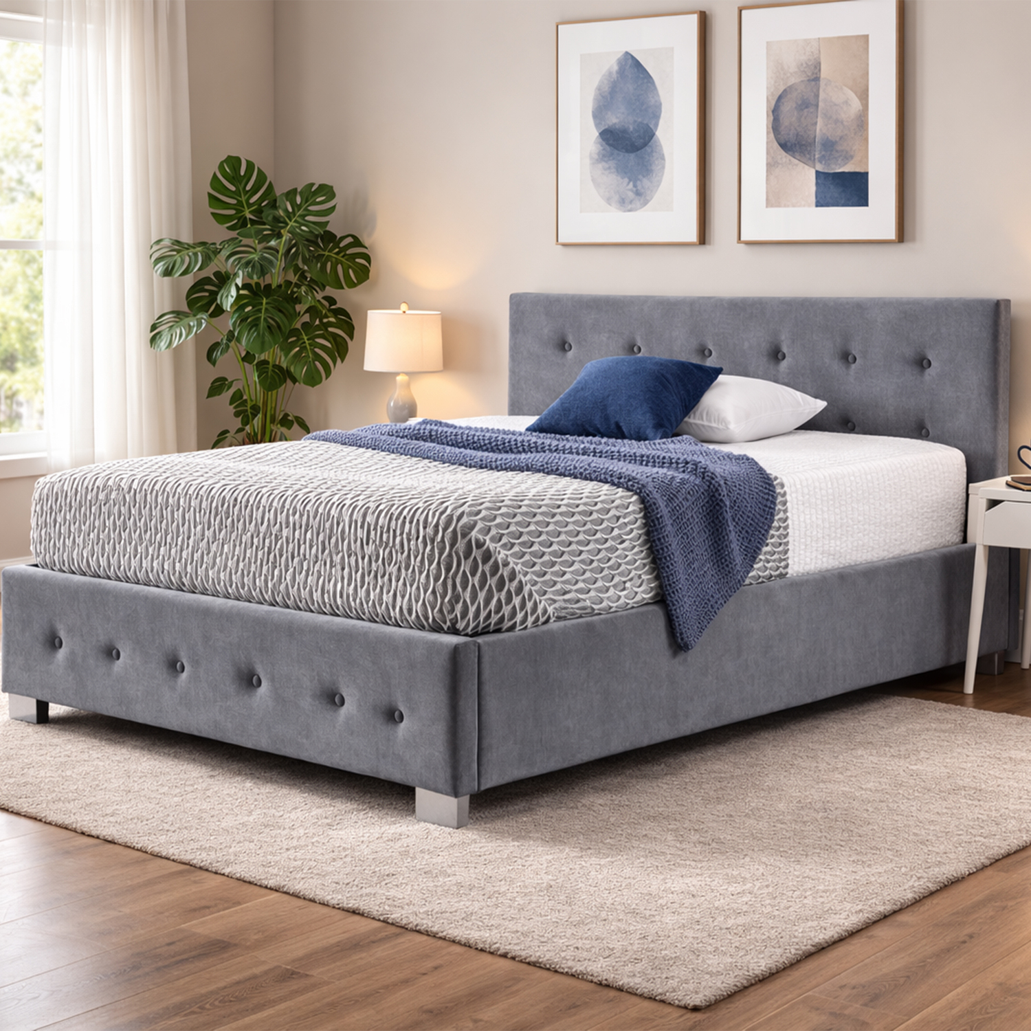 Aspire Richmond Ottoman Storage Bed Frame Side Lift Fabric - Steel / Small Double