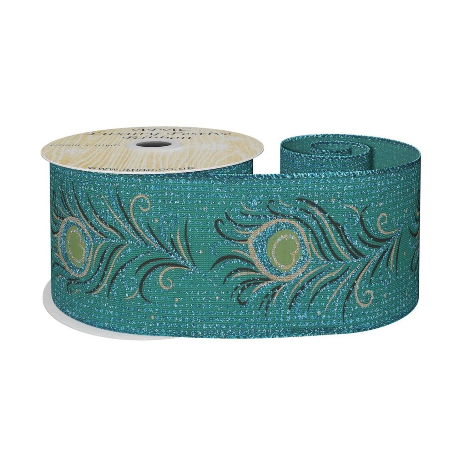 - Turquoise Peacock Ribbon 63mm X 10YdTeal - Image 1