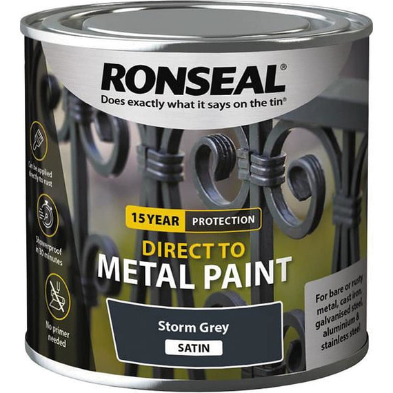 Ronseal Direct to Metal Paint Storm Grey Satin 250ml.