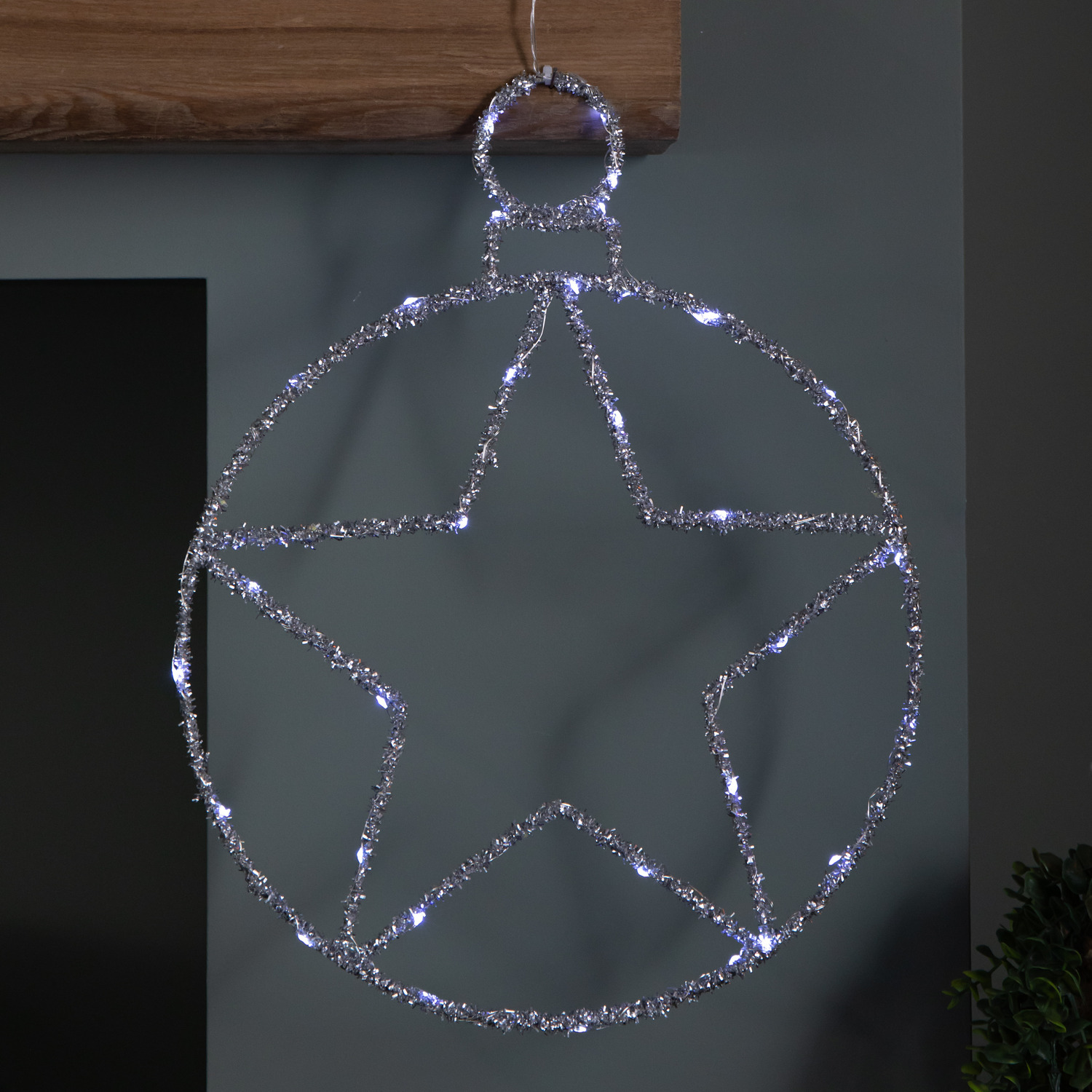 49cm Battery Powered Light up Christmas Silver Star Ball with Twinkling White LEDs - Samuel Alexander | TJ Hughes - Image 3
