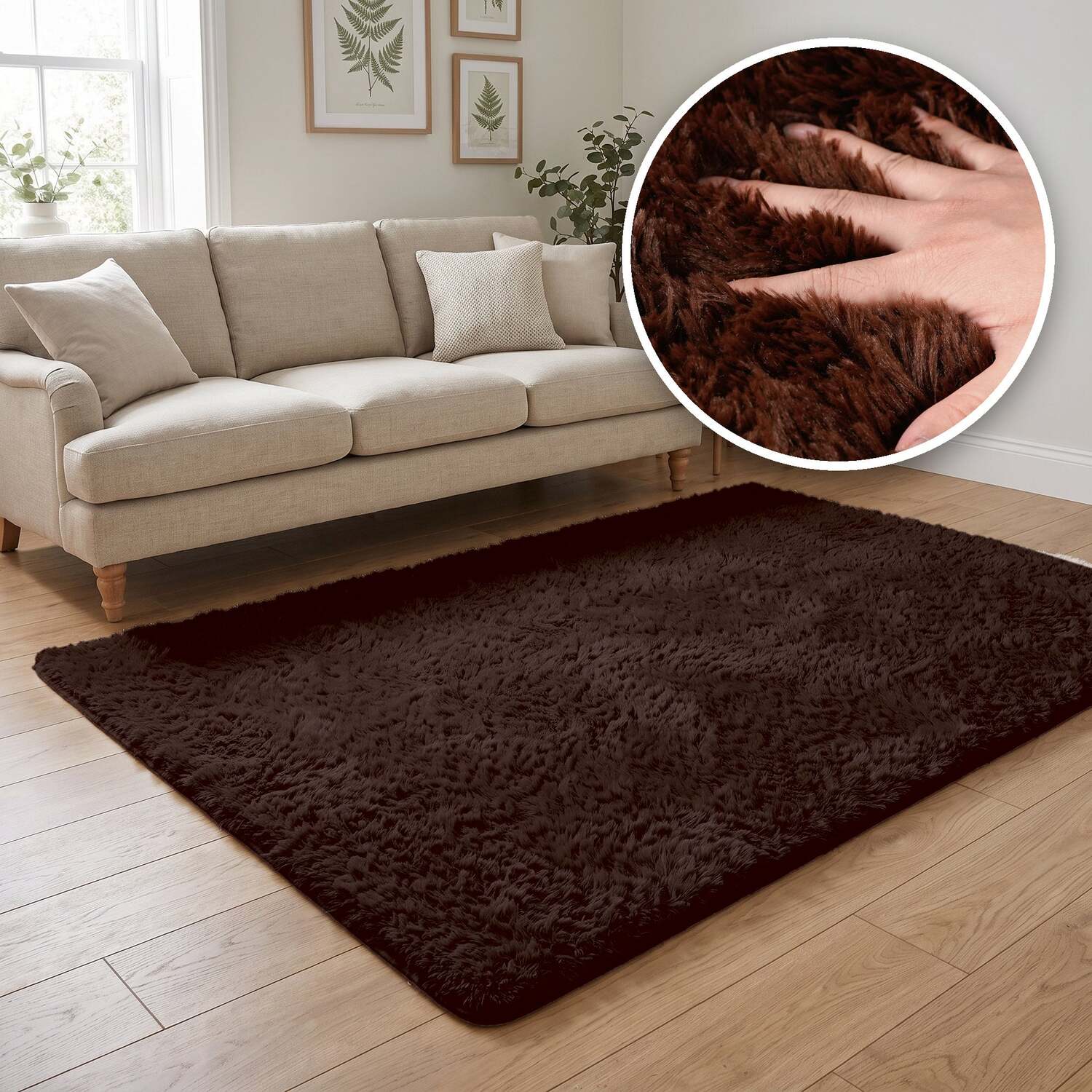 The Rugs Lush Shaggy Dark Brown Rug - Dark Brown / 50Cm / 80Cm / 0.1Kg
