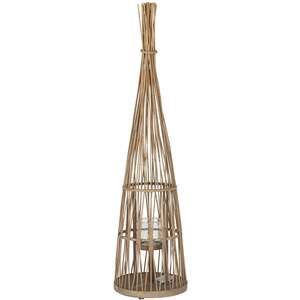Large Conical Wicker Lantern With Glass Holder & LED Lights