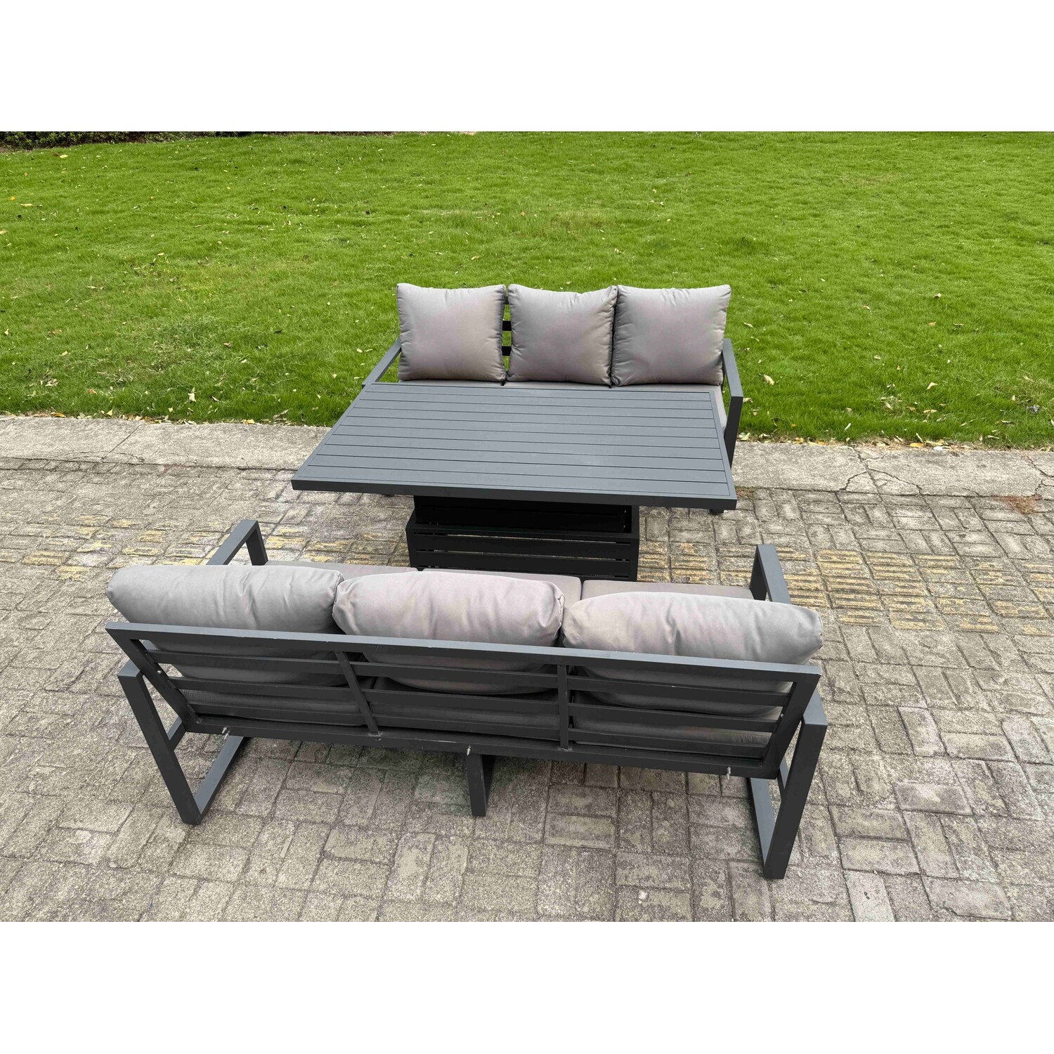 Fimous Unisex Dark Grey Aluminum 3-Piece Sofa Set With Lifting Table & Cushions In Size 3 - Image 2