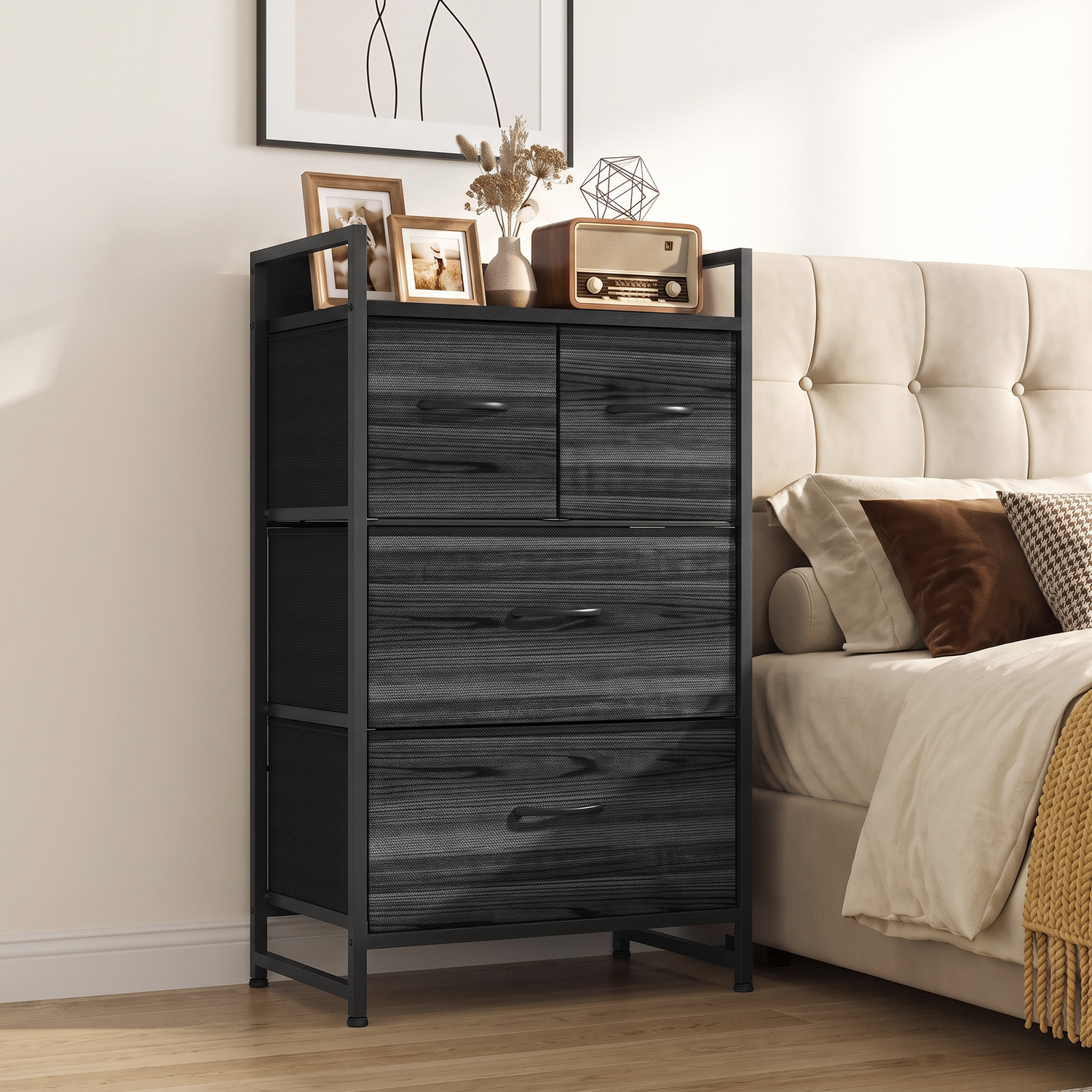 Homcom Unisex Black Bedroom Chest Of Drawers Drawer Dresser With Shelf Wood Effect - Image 3