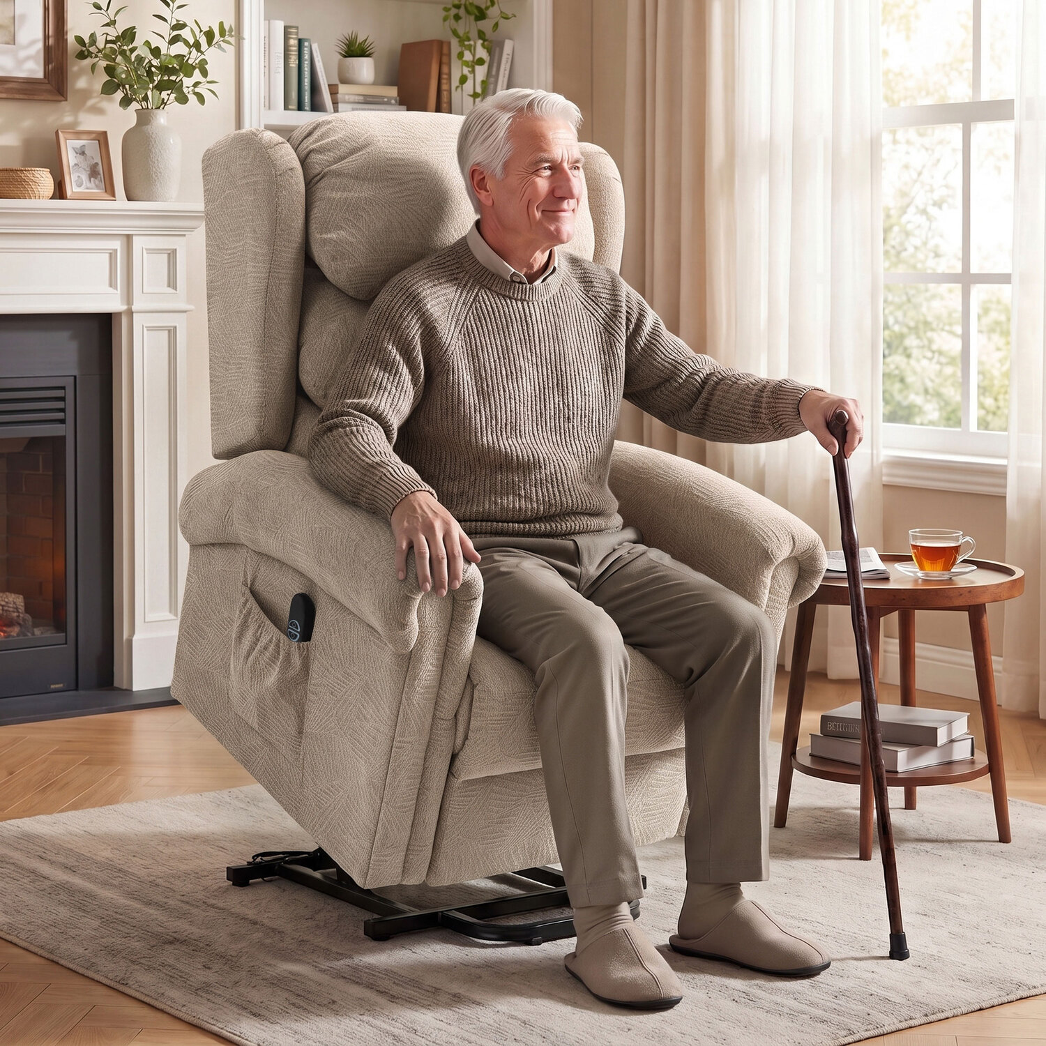 Homcom Power Lift Recliner Chair For Elderly With Remote Control, Khaki - Image 3