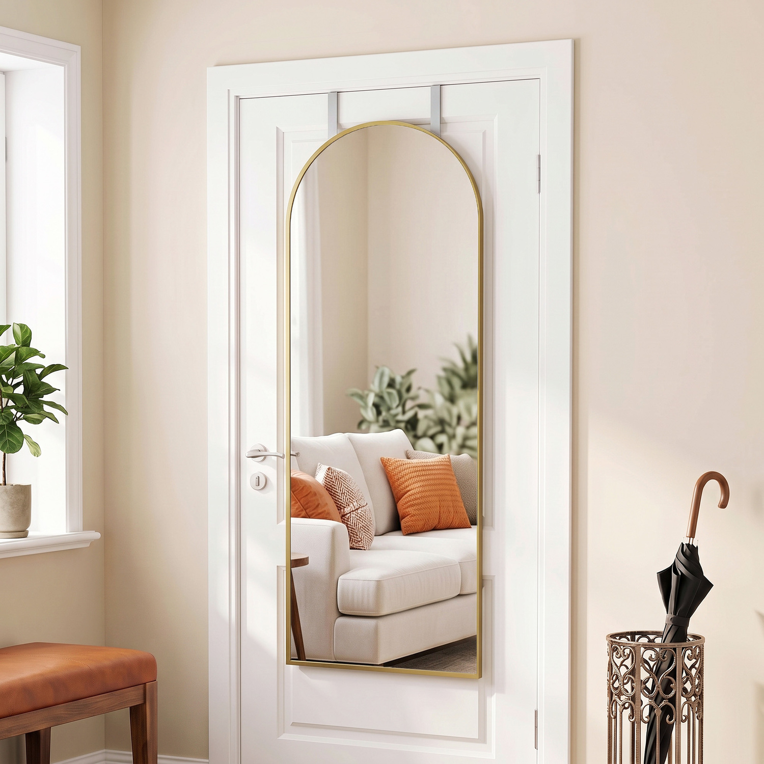 Homcom Gold 40 X 110 Cm Full Length Hanging Mirror, Arched Mirror, Tone - Image 4