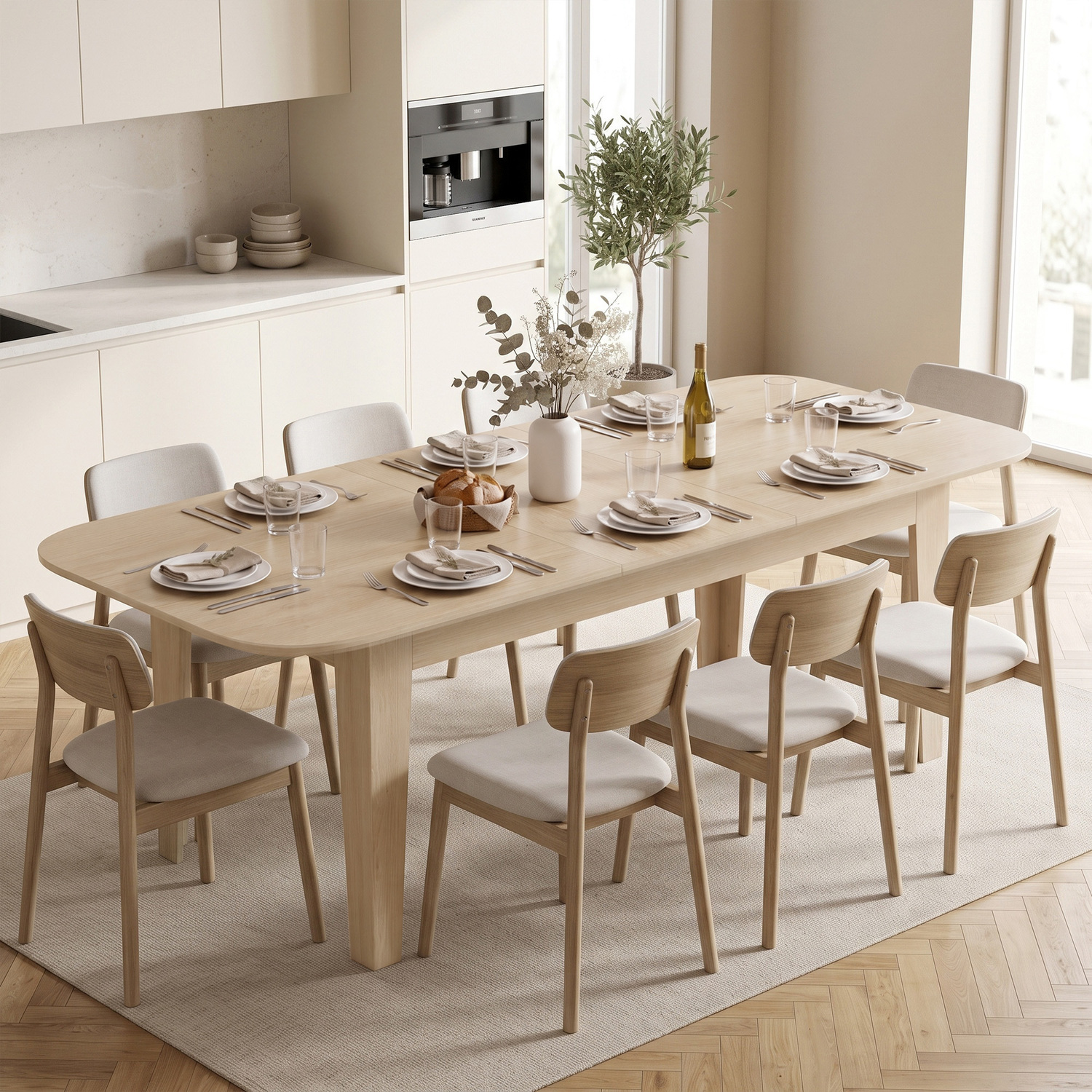 Homcom 140-180 Cm Extendable Oval Dining Table For 4-6 Round Edges Oak - Image 1