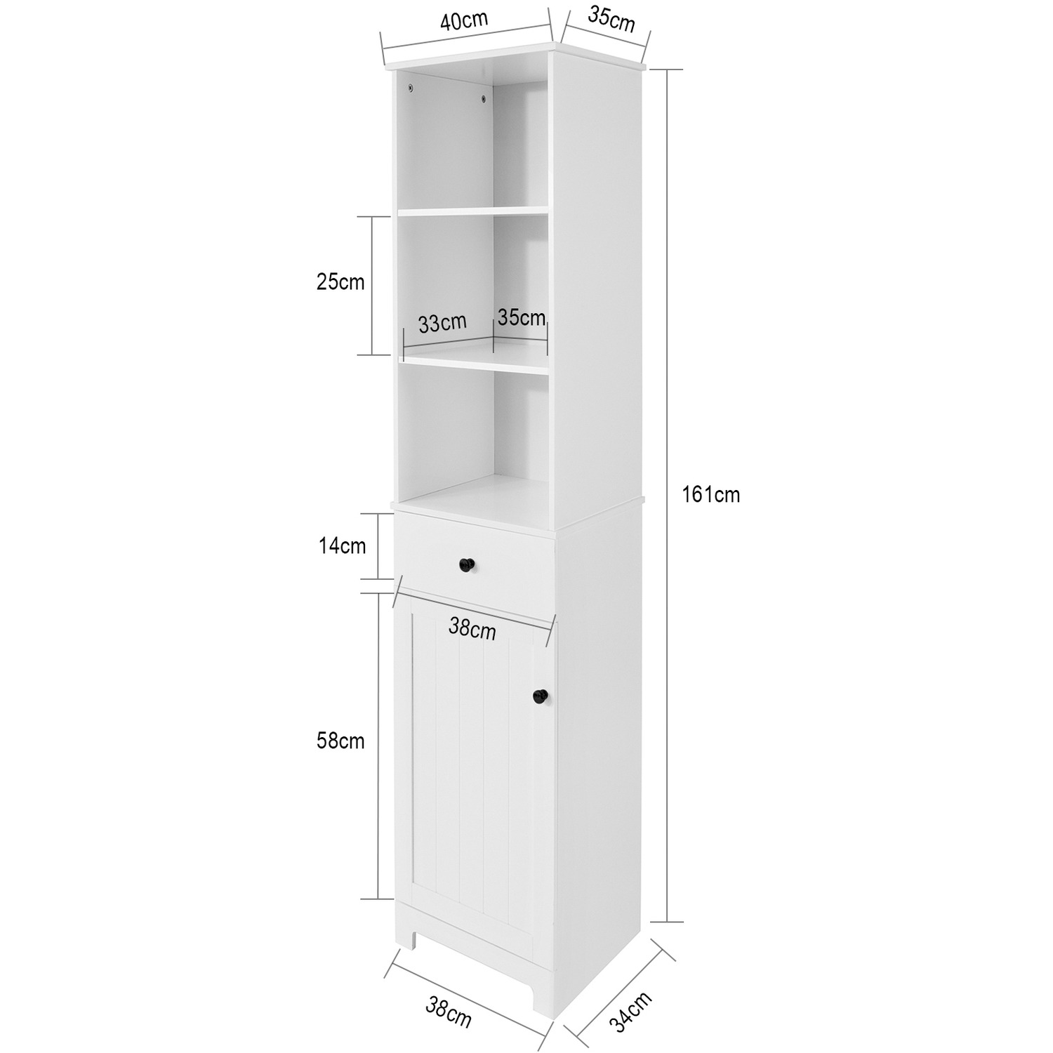 Sobuy Tall Bathroom Storage Cabinet Unit With 1 Drawer - White
