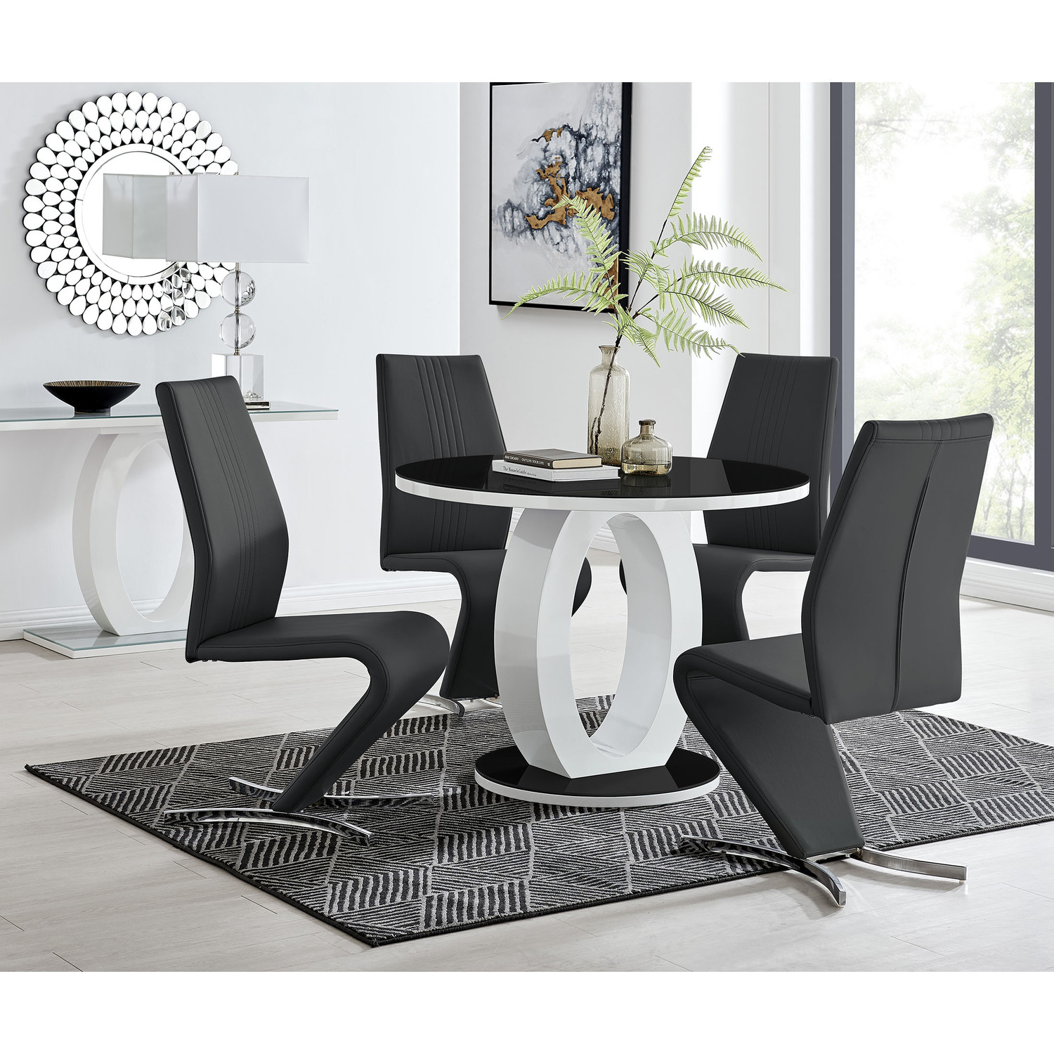 Giovani Dining Table With Four Willow Chairs Set - Black
