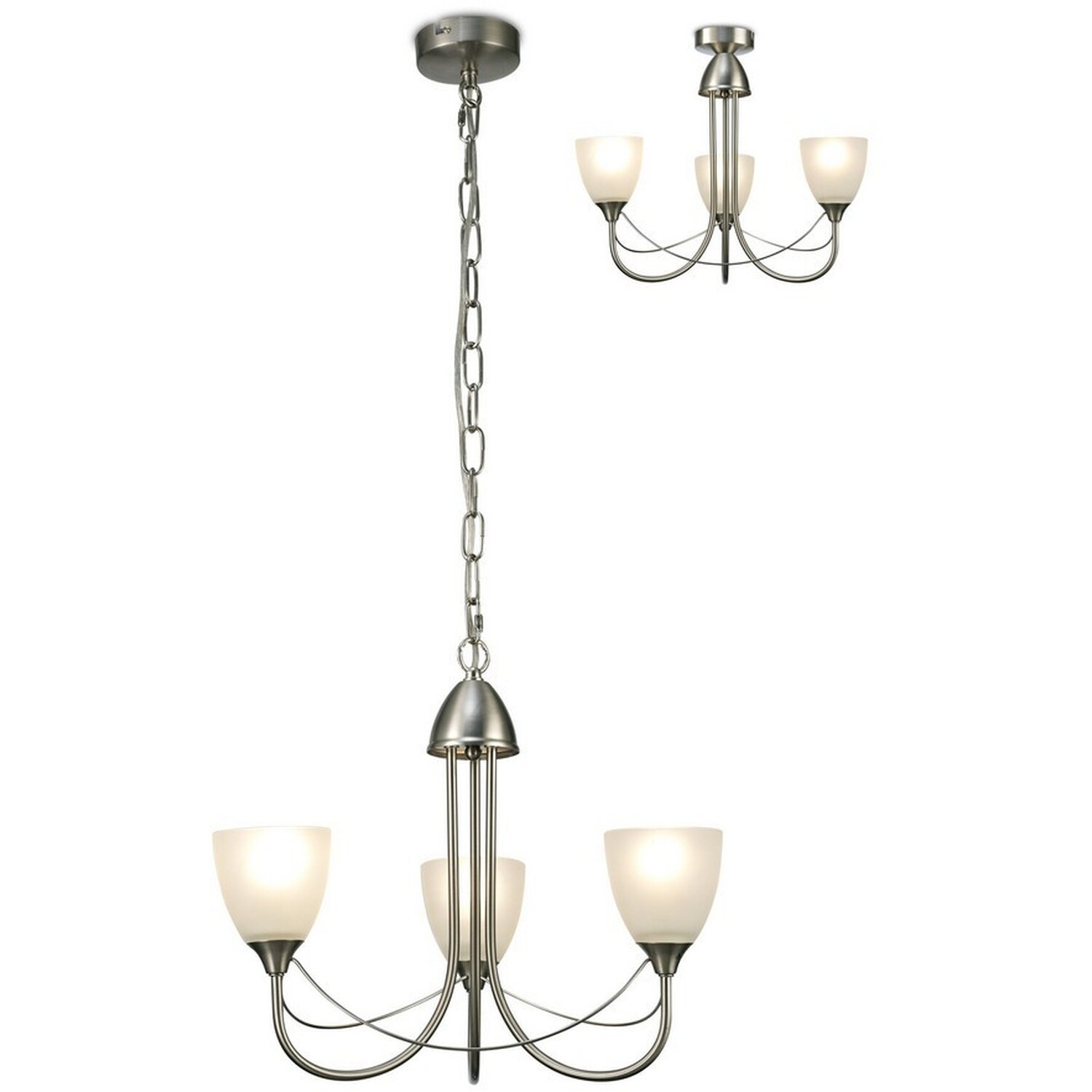 Cooper Ceiling Pendant 3 Light E14 Satin Nickel, Opal Glass - Satin Nickel