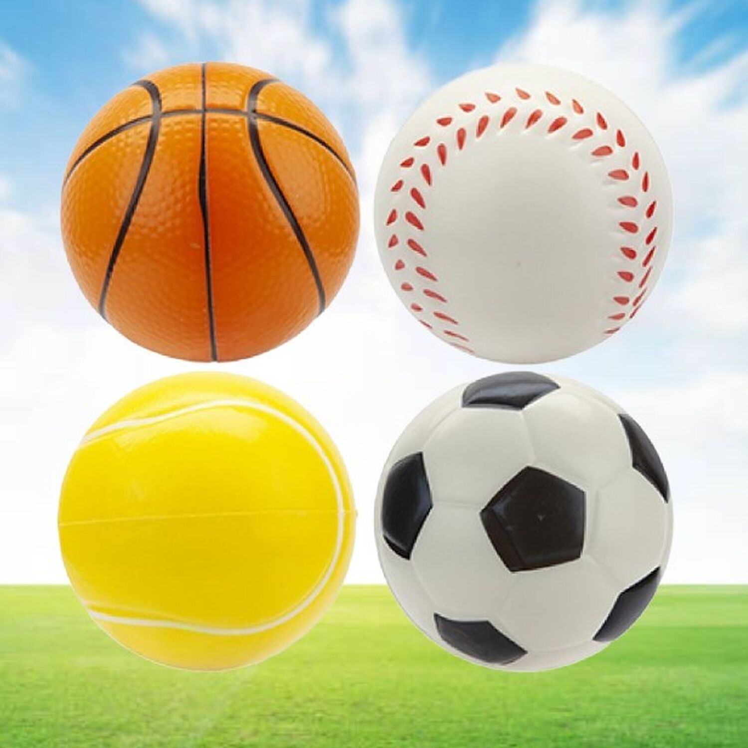 Image of Set Of 4 Solid Rubber Sports Balls - Multi