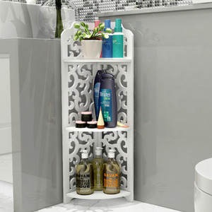 Bathroom trigonal Hollow Storage Shelf Unit Kitchen Corner Carved Rack Display