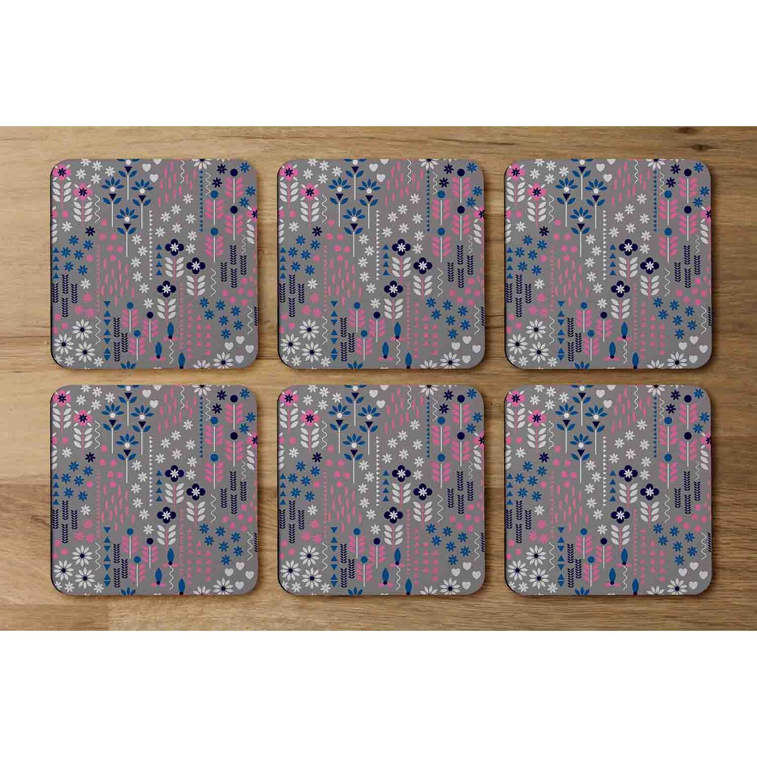 Selection Of Flowers In Pink Blue  White Coaster - Pink