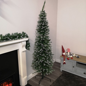 6.5ft Premier Pencil Style Slim Snow Tipped Green Christmas Tree