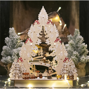 Wooden Xmas Scene with LEDs
