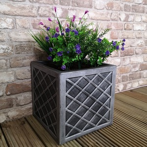 Small Lazio Square Plastic Grey Pewter Effect Garden Planter