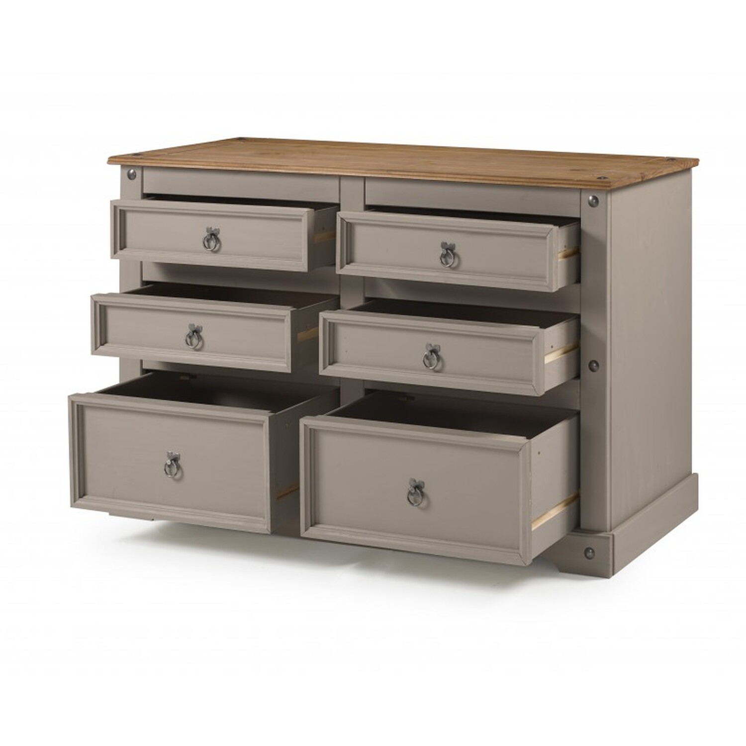 Corona Grey Wax Low 3 Plus 3 Wide Chest Of Drawers - Distressed Grey Wax