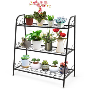 Costway 3-tier Metal Plant Stand-Black