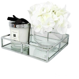 Decorative Square Silver Chrome Mirrored Tray Candle