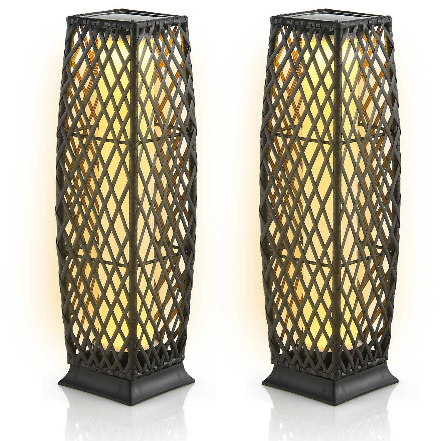 Costway IP65 2-Piece Outdoor Solar-Powered Floor Lamps  - Brown thumbnail