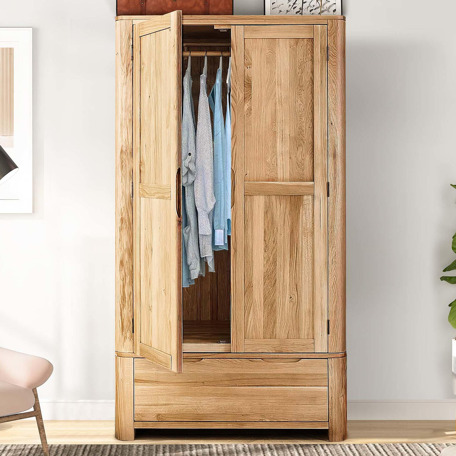 Oak Effect 2 Drawer Wardrobe - Oak